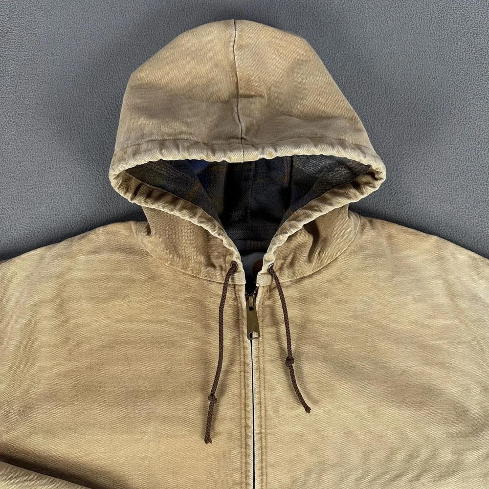 Carhartt Jacket Large Tan Brown JF1006 Faded Duck Canvas Flannel Lined 90s